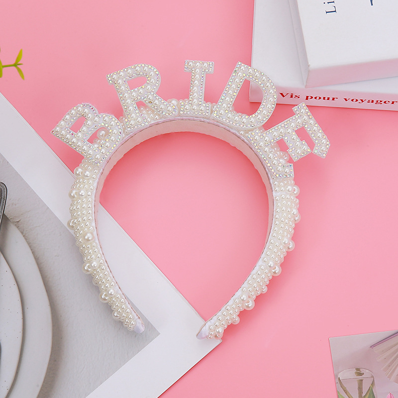 Personalizada boda tocadena de novia perla banda de cabello tocadena de soltero fiesta de cristal correa de hombro de boda conjunto de cinta