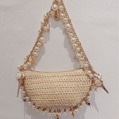 2023 Spring New Universal Pearl Conch Weaving Handbag Shoulder Bag Woven Bag Beach Vacation Women's Bag Trendy