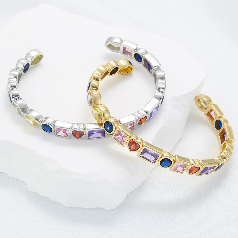 Cute Square Copper Inlay Rhinestones Bangle 1 Piece