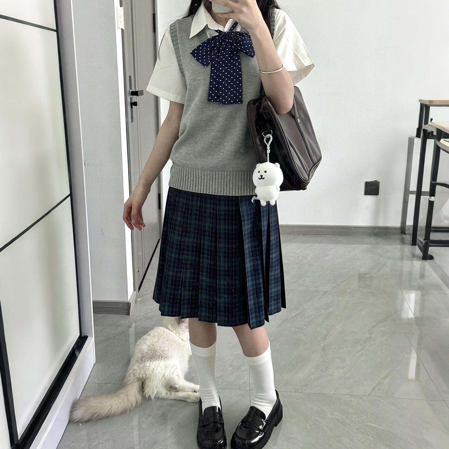 jk制服正版学院风套头马甲针织背心叠穿海苔格裙套装女一件代发