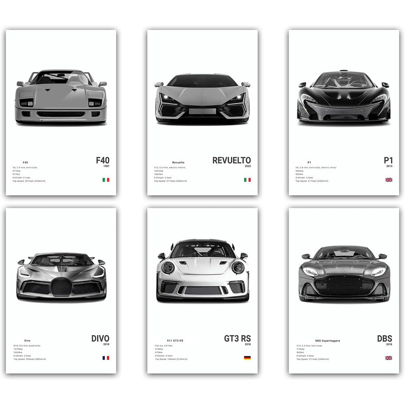 6Pcs Car Poster Supercar Art Painting Racing Car Wall Printing Cross-Border Amazon Boy Home Decoration Painting 6Pcs Car Poster Supercar Art Painting Racing Car Wall Printing Cross-Border Amazon Boy Home Decoration Painting