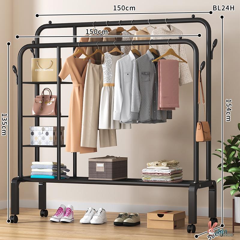 38측 수납망 단층 이중봉 150 검정색 + 후크 + 휠 직경 19