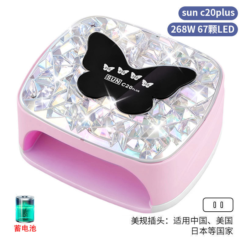 Lámpara de manicura inteligente de alta gama de luz de terapia de diamante 256W de alta potencia de pegamento de vinilo lámpara de horneado de dos manos secador de uñas transfronterizas