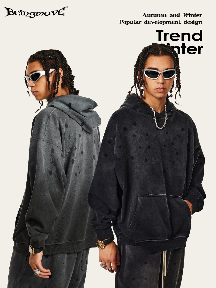 Impresora de marcas| Otoño y invierno de 2025 estilo americano de moda callejera gradiente sudadera encapuchada de alta calidad para hombres