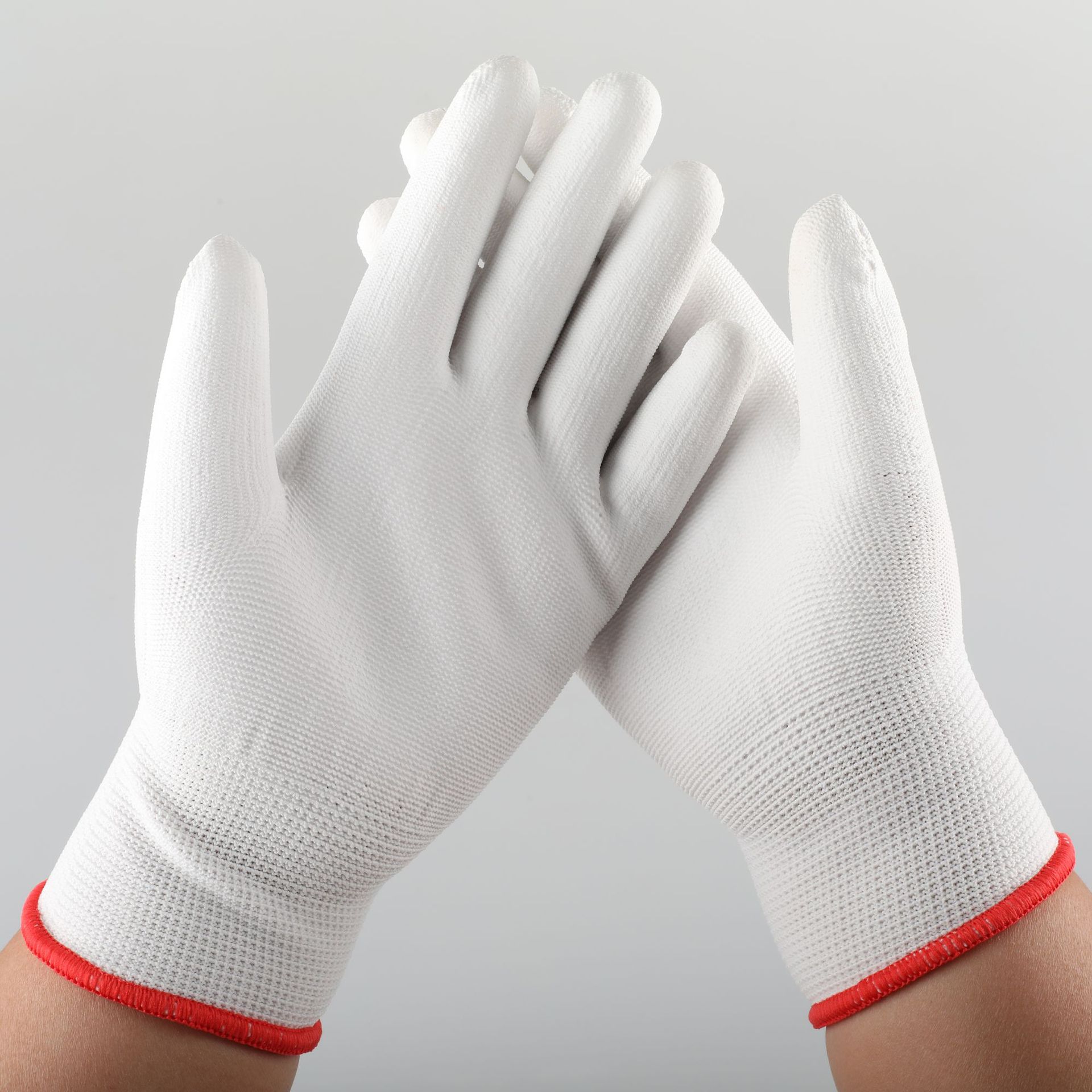 Nylon PU coated palm gloves, wear-resistant, breathable, dust-proof, electronic factory workshop PU coated finger coating work safety gloves, wholesale