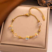 新款钛钢水晶方块项链气质高级感锁骨链时尚手链饰品    厂家直批