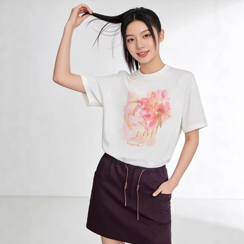 Yazhong Women's Clothing Mall's Same Style 2026 Summer New Fashion Casual Exquisite Floral Embroidery Round Neck Short-Sleeve T-Shirt