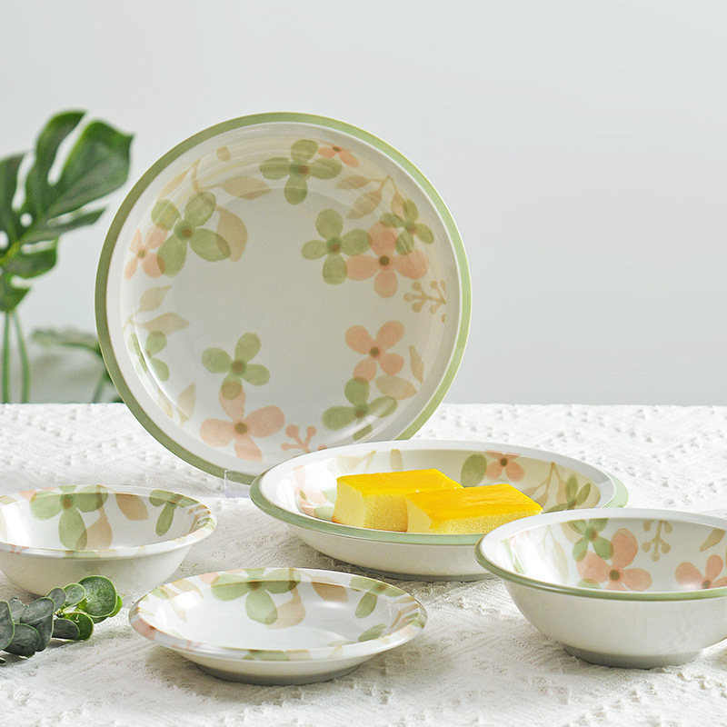 【Pastel】Yuguyao Japanese Imported Mino Ware Underglaze Color Rural Ink Painting Floral Deep Plate Fruit Dish Light Luxury Style 【Pastel】Yuguyao Japanese Imported Mino Ware Underglaze Color Rural Ink Painting Floral Deep Plate Fruit Dish Light Luxury Style