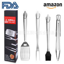 升级便携小号4件套不锈钢烤具户外BBQ跨境烧烤套装工具组合套装