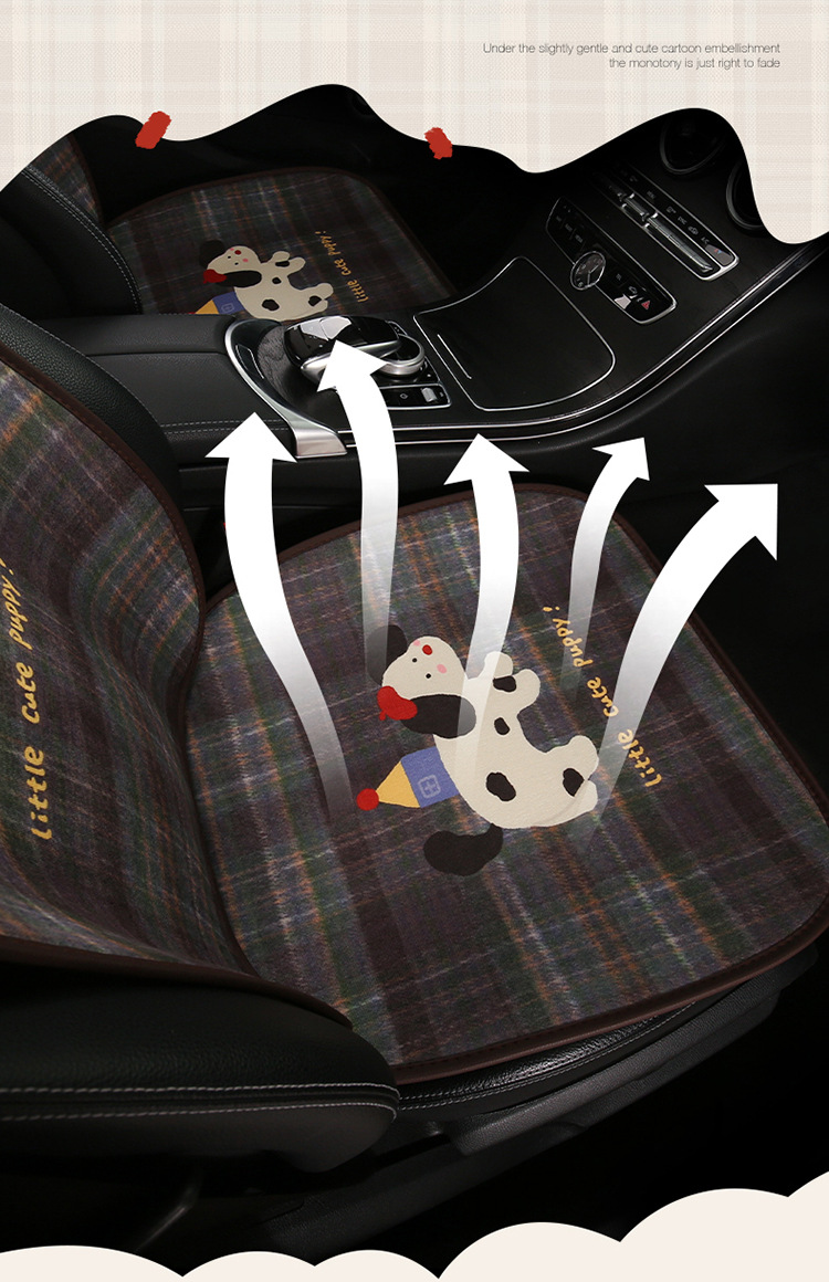Blue and Gray Crayon Dog Car Seat Cushion, Suitable for All Seasons, Breathable and Non-Slip in Summer, Cartoon Cute Seven-Piece Set