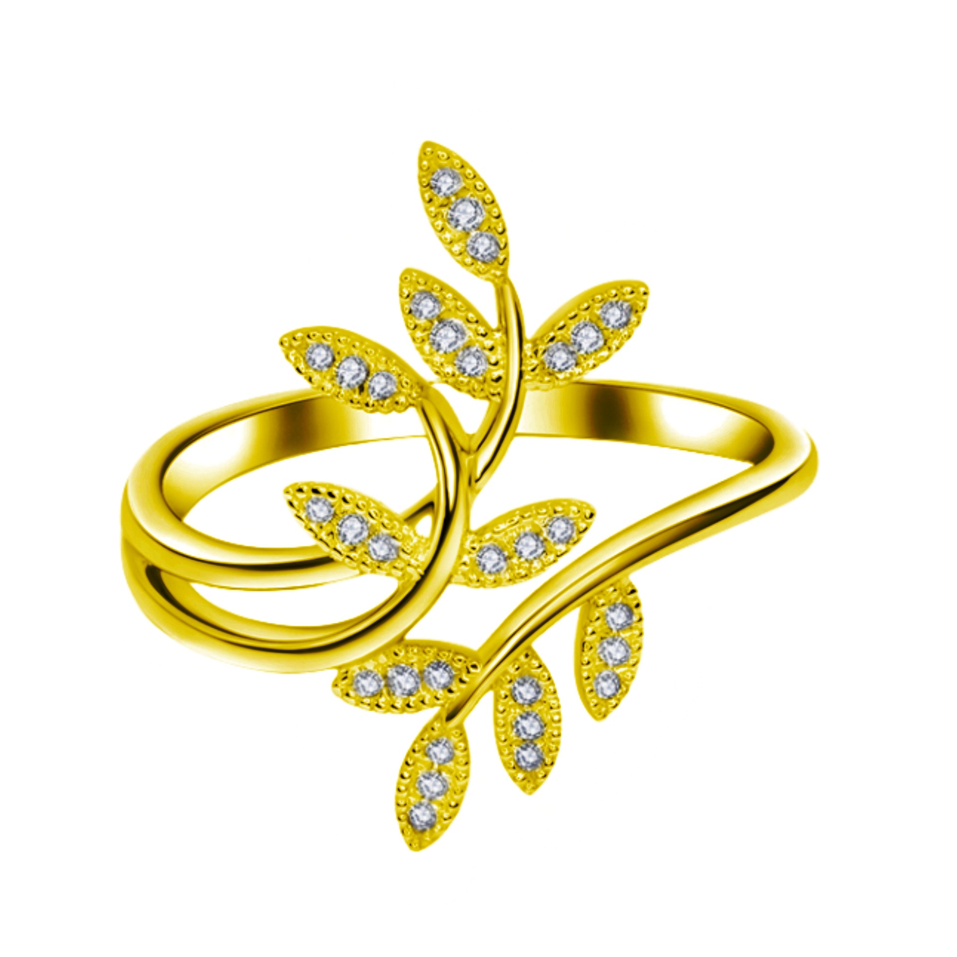 Fashionable Adjustable Zircon Flower Leaf Ring For Women_voghion.com
