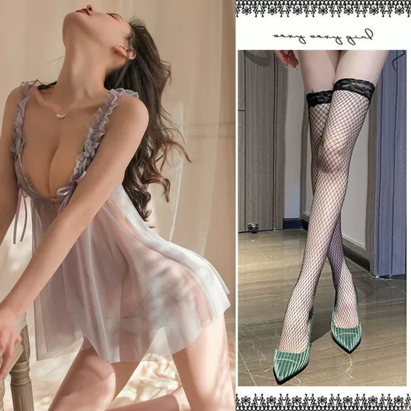Purple nightdress+T pants+black net socks