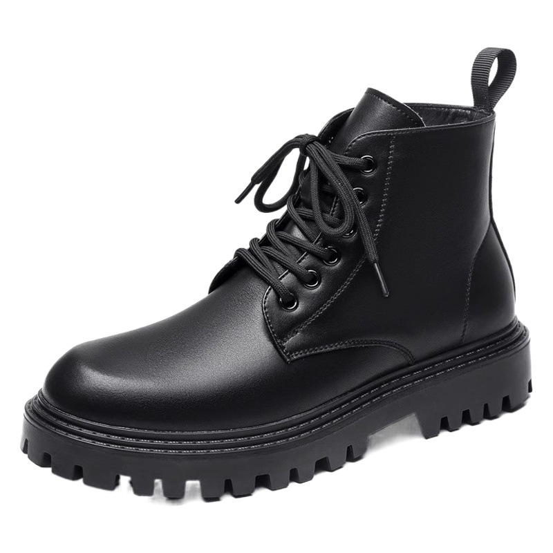 2025 Autumn New Men's Leather Boots Autumn New British Style Martin Boots Men's Boots Leather Solid Color Black