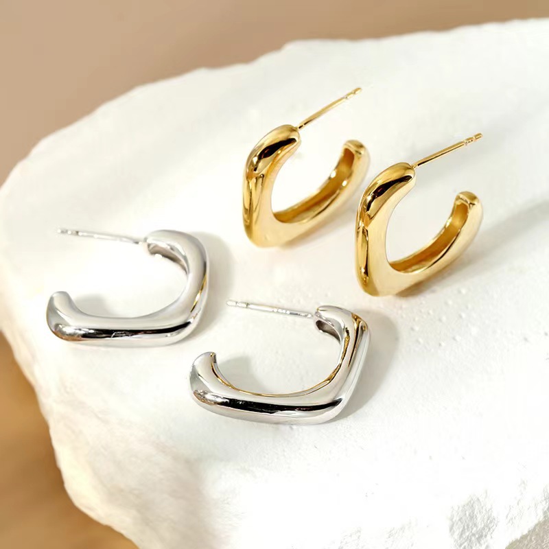 Nuevo estilo fresco sensación de aire fresco geometría gancho de metal pendientes de orejas para mujeres de nicho temperamento elegante pendientes de orejas image 3