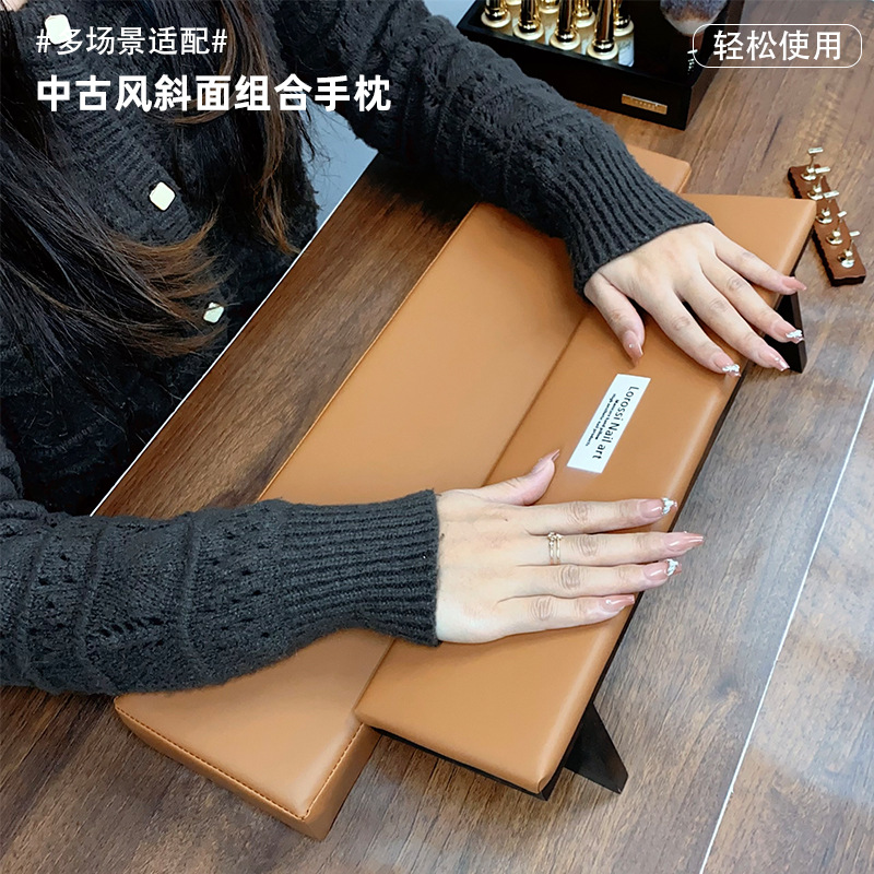 Cojín de mano conjunto de cuero mejorado confortable plano inclinado combinación almohadilla antideslizante soporte de mano de estilo ruso para usar pegamento de lámpara de horno libre