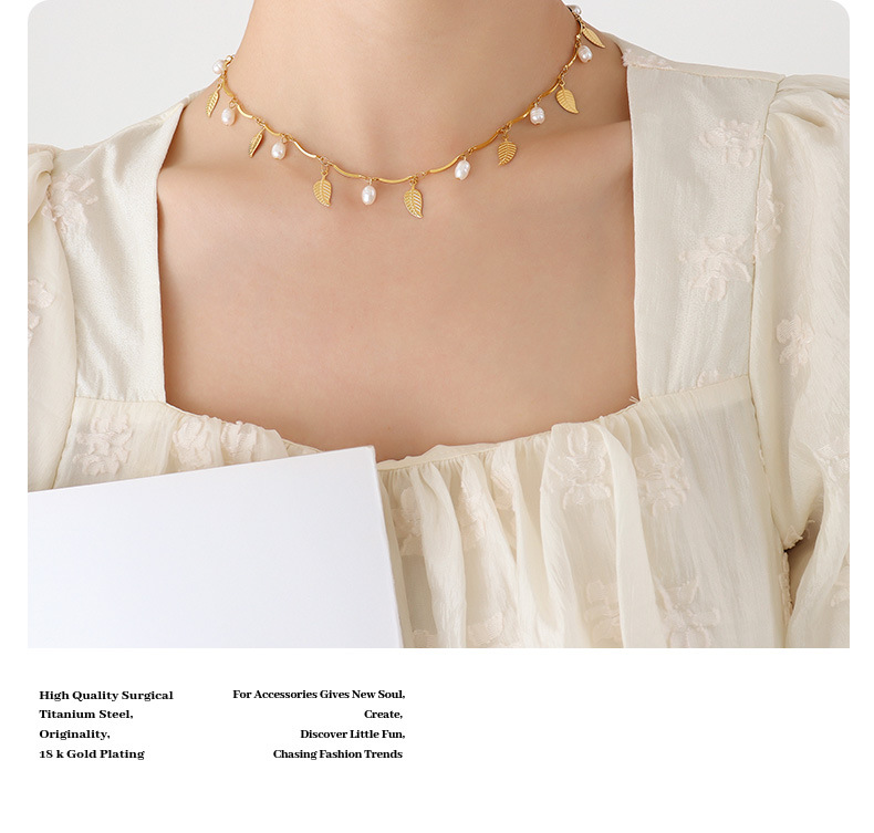 Sweet Star Leaves Shell Artificial Pearl Titanium Steel Necklace Plating Stainless Steel Necklaces