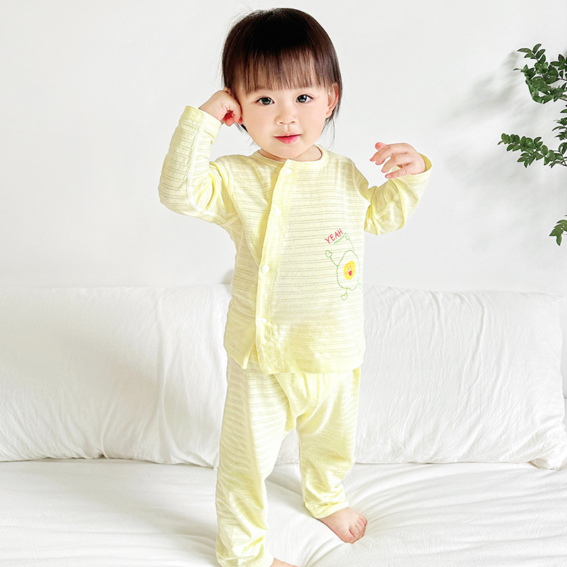 Traje de verano para bebés, algodón para niños, mangas largas, estilos delgados, niños y niñas, pijamas con aire acondicionado para niños pequeños, ropa de verano para bebés