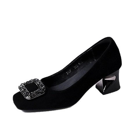 Zapatos de talón único de diamante para mujeres 2025, nueva moda de mujer negra no cansada zapatos de mujer zapatos de otoño poco profundos