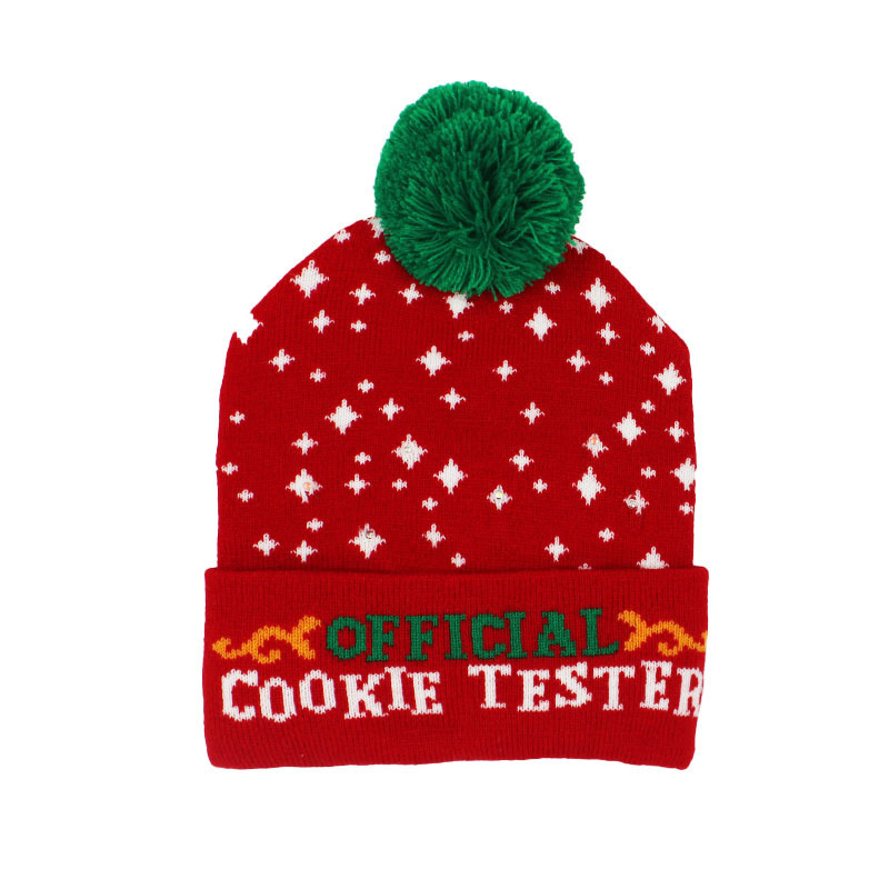 卸売越境パーティー高級クリスマスニット帽クリスマスぬいぐるみ発光帽子ニット毛糸帽子保温帽子|undefined