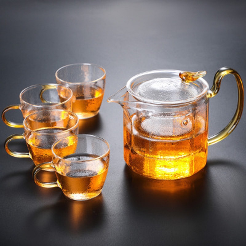 Borun martilleo de alta borosilicato juego de té de vidrio caja de regalo traje grueso de vidrio resistente al calor tetera taza de té Festival del Medio Otoño caja de regalo