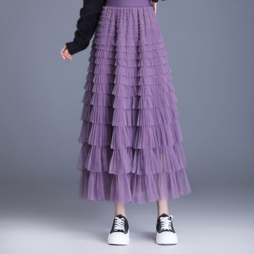 Layered Heavyweight Mesh Cake Skirt Women's Summer Skirt Ultra Long Ethereal Unique Small-Town Feel Unique Characteristic Long Mesh Skirt