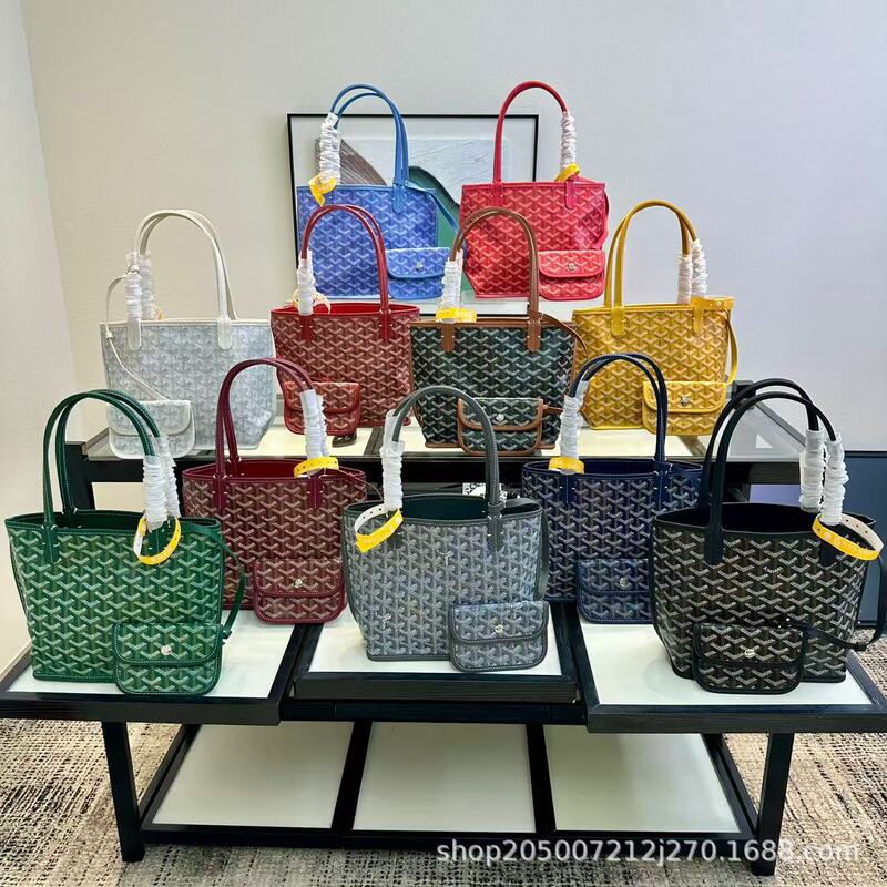 Goyard Mini Double-Sided Shopping Tote Bag, Dog Tooth Pattern Basket Handbag, Shoulder Bag for Women