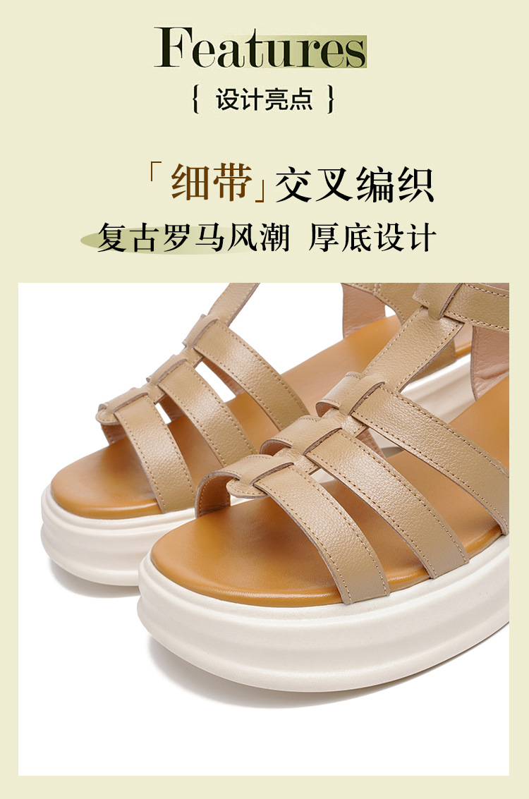 Sandal La Mã nữ da thật đế dày gót vuông quai ngang — Màu đen chi tiết 3