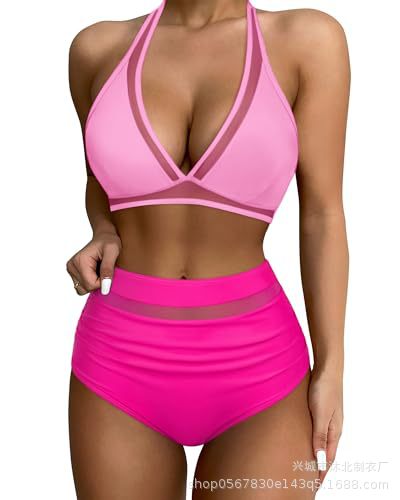 Set de Bikini de Talle Alto con Malla Set de 2 Piezas de Nylon Alta Elasticidad con Almohadilla sin Aros para Natación