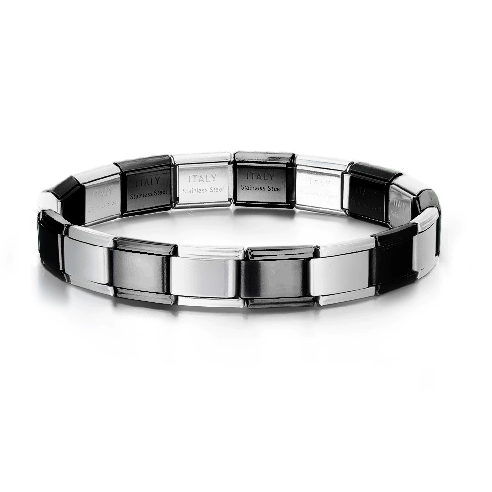Italian module bracelet, elastic stitching titanium charm strap, multi-color stainless finish
