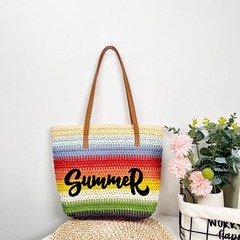 夏の起爆編み刺繍ビーチバッグ大容量シングル肩旅行バッグ草編みバッグ新製品クロスボーダー