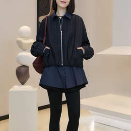 7955芜阅韩版时尚高级感假两件翻领外套女2025新款小众洋气设计感