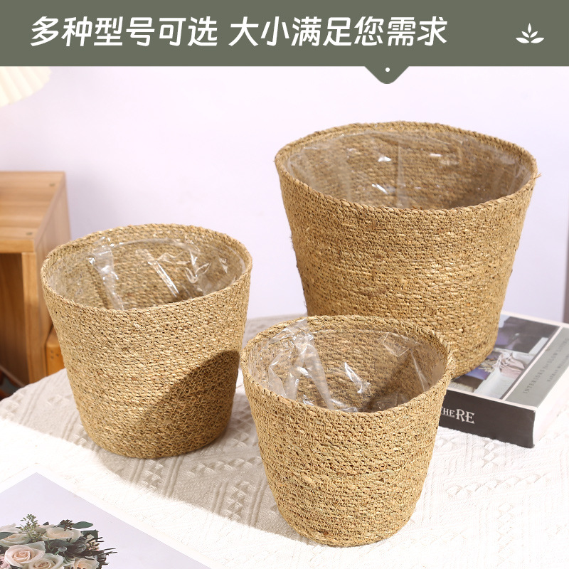 Cesta de tejido de paja explosiva, cesta de tejido de caña simple, cesta de tejido de caña verde interior, oso cub, cub