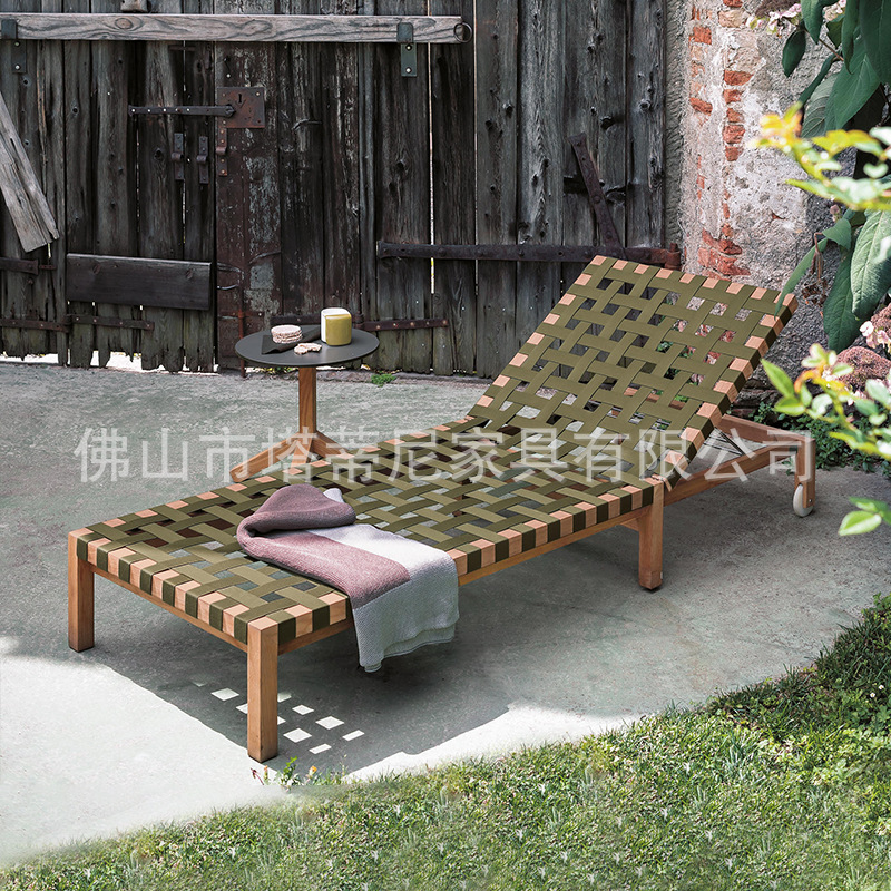 Nórdico reclinable al aire libre terraza balcón ocio plegable acostado cama Villa patio teca ratán piscina Silla de playa image 9