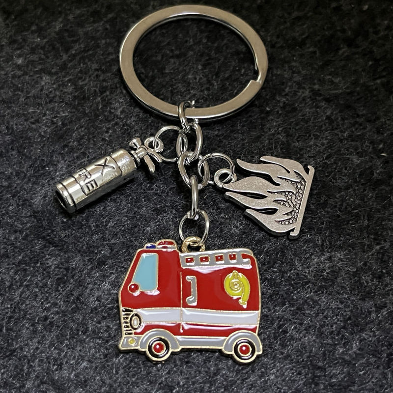 Fire Safety Key Bag Pendant Fire Truck Flame Fire Extinguisher Pendant Fire Team Commemorative Keychain