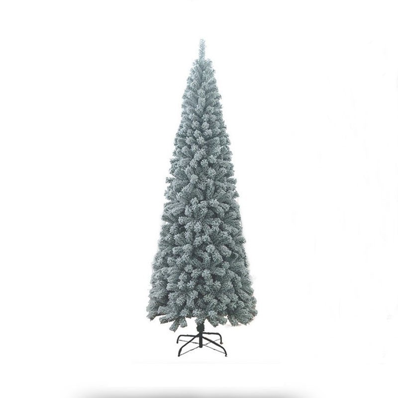 Nueva decoración navideña transfronteriza, árbol de Navidad de PVC realista para hotel, de pie, flocado, con diseño de lápiz, plegable, venta al por mayor de fábrica.