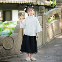 儿童夏季唐装两件套女童中国风超仙改良汉服套装女孩民国风表演服