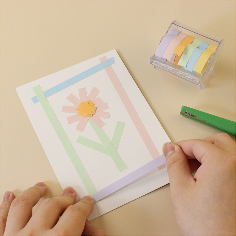 Cinta adhesiva de índice de color suave creativo, cinta tridimensional de papel de hojas sueltas de color, tipo de rollo de papel, viene con un cortador