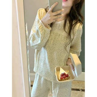 韩国ins小清新田园风小碎花甜美少女蕾丝边家居服睡衣套装
