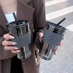 高颜値小鹿カップセットストローカップダブルカップオフィス大容量ガラスカップ福祉小ギフトカップ