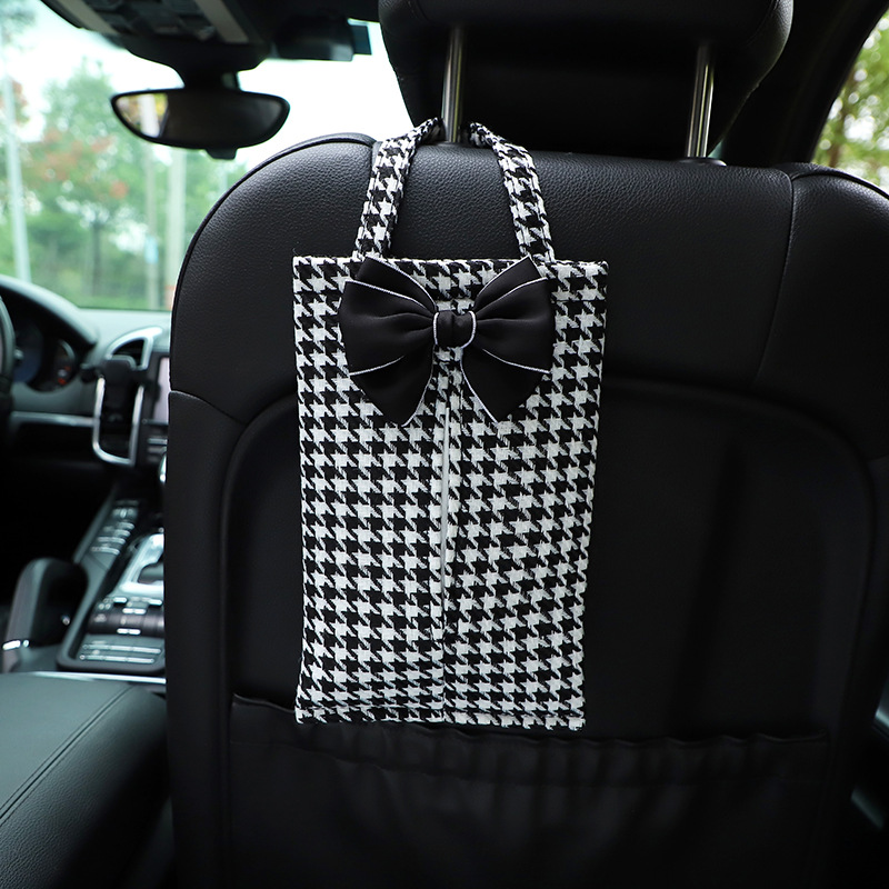 Houndstooth Car Tissue Box Creative Car Seat Back Hanging Paper Box Multifunctional Car Tissue Storage Box