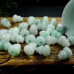 Diyミャンマー翡翠a商品玉瓢箪通孔上下貫通孔翡翠宝瓢箪13mm 15mブレスレットペンダント