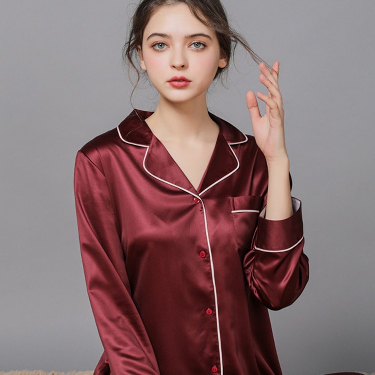 重磅21姆米真丝睡衣女春夏秋季长袖情侣套装桑蚕丝丝绸家居服|undefined
