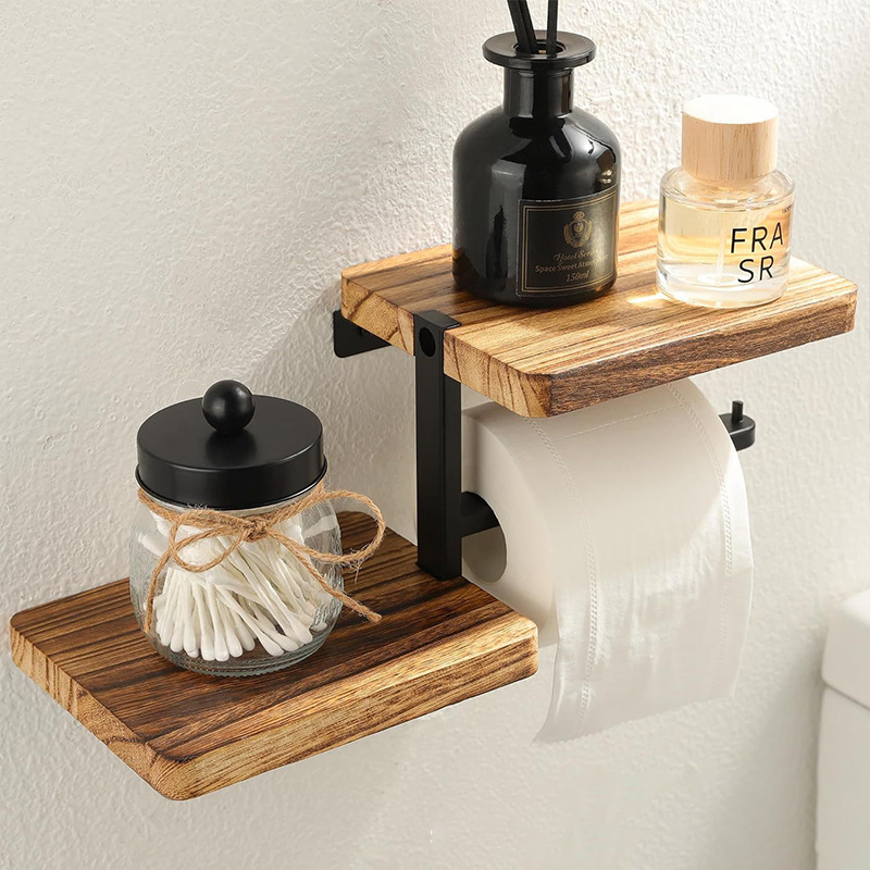 in stock wall hanging paper rack solid wood cross-border wrought iron paper towel rack bathroom hotel toilet storage rack roll paper rack