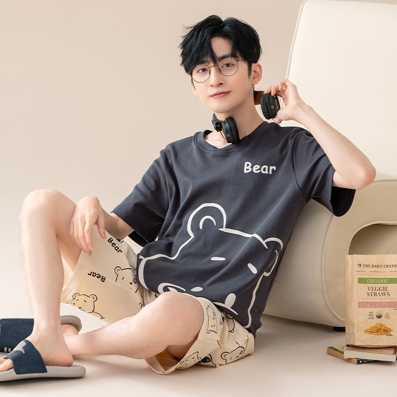 Nuevo algodón de manga corta de verano Pantalones cortos pijamas hombres rayas simple delgada ropa de abrigo casual homewear traje