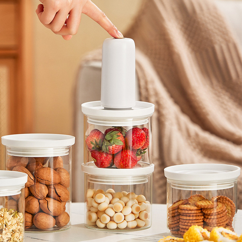 Caja de preservación al vacío eléctrica, frasco sellador para té, frasco de plástico para conservación de alimentos al vacío para granos de café, estilo minimalista nórdico.