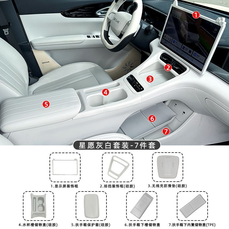 Protective Cover Pink – Shiyong Armrest box pad - voyah-xingyuan-center-console-gear-panelarmrest-panel-silicone-pad-gray-white-7