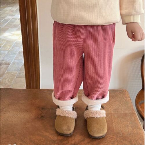 Children's lined casual pants for autumn and winter, featuring plush lining, suitable for both boys and girls, straight-leg design, warm and cozy, for kids' clothing.