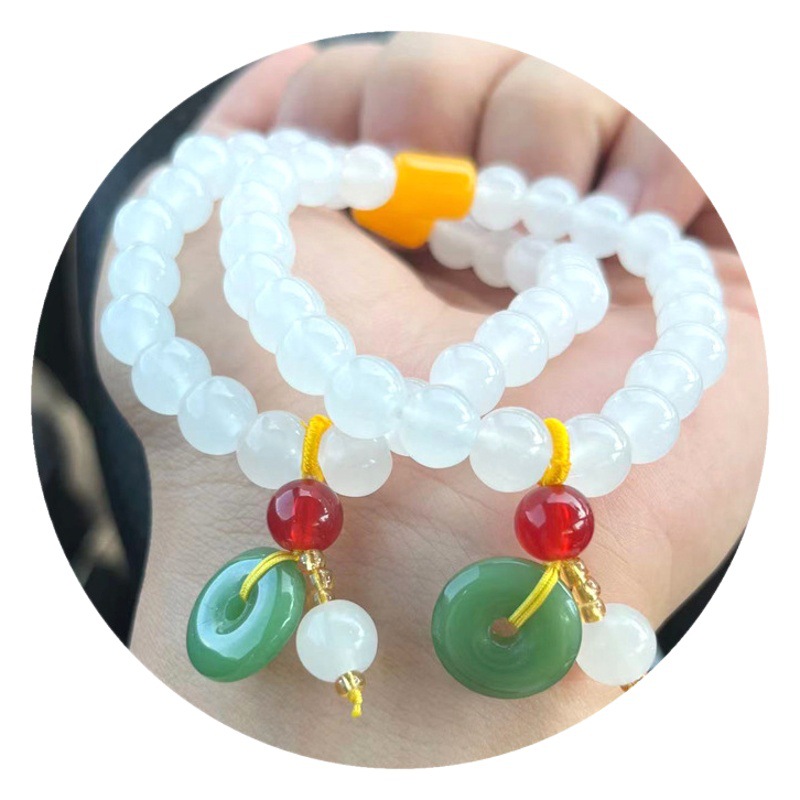 8mm imitation Hotan Jade through white glass beads bracelet does not fade single ring small bracelet manufacturers direct supply a generation of hair