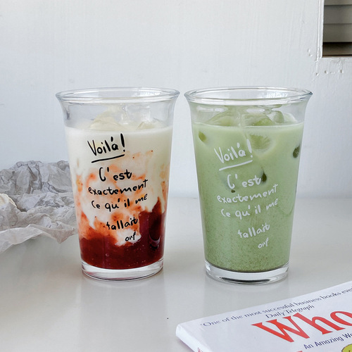 韩国ins风牛奶早餐杯大容量字母玻璃杯卡通图案咖啡杯果汁牛奶杯