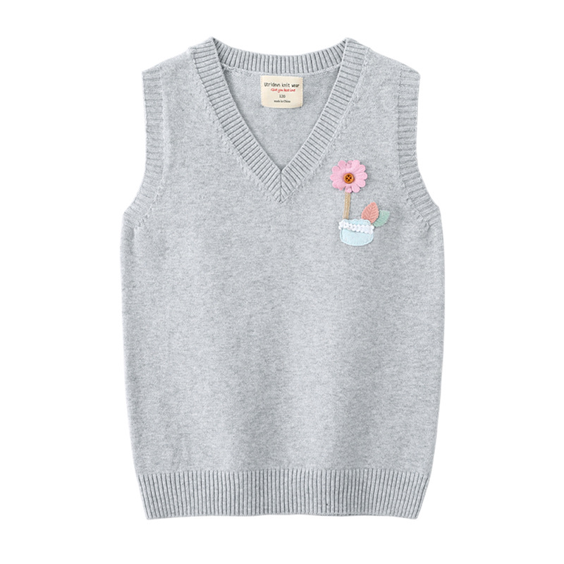 Elija el tamaño al por mayor de primavera y otoño ropa para niños chaleco de lana suéter medio y grande niños estudiante uniforme escolar niña de las flores chaleco de punto